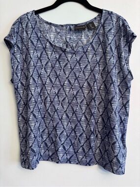 Tahari Geometric Short Sleeve Linen Top
